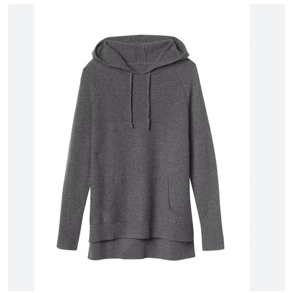 Athleta Cashmere Sweater Womens XS Gray Hooded Knit Raglan Long Sleeve Pullover